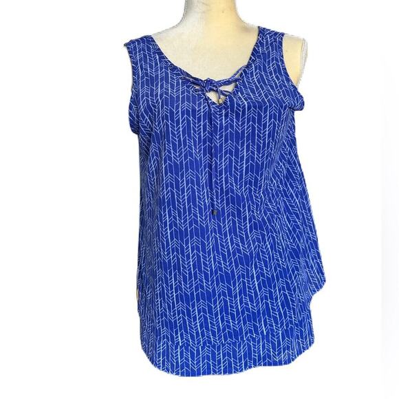 Worthington Women’s Blue Flowy Chiffon Sleeveless Top Size M - Picture 3 of 6